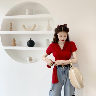 Áo thun crotop thắt eo