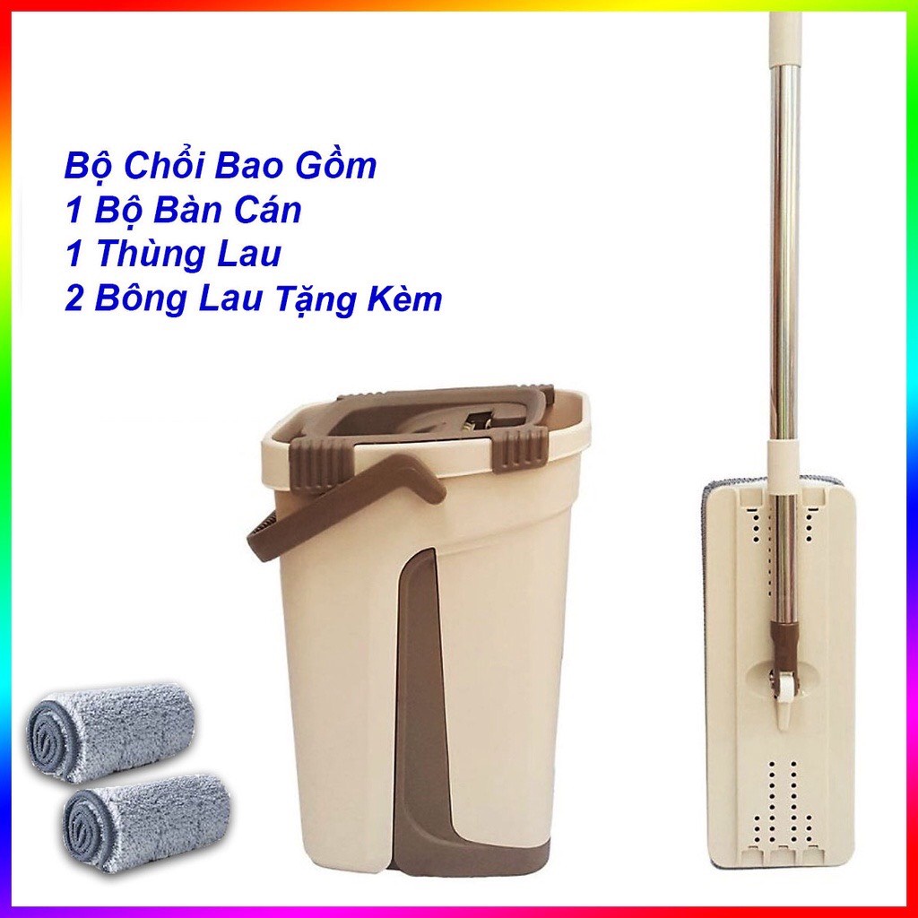 Bộ Chổi Lau Nhà, Cây Lau Nhà Tự Vắt Xoay 360 Tặng Kèm 2 Miếng Lau Tiện Lợi