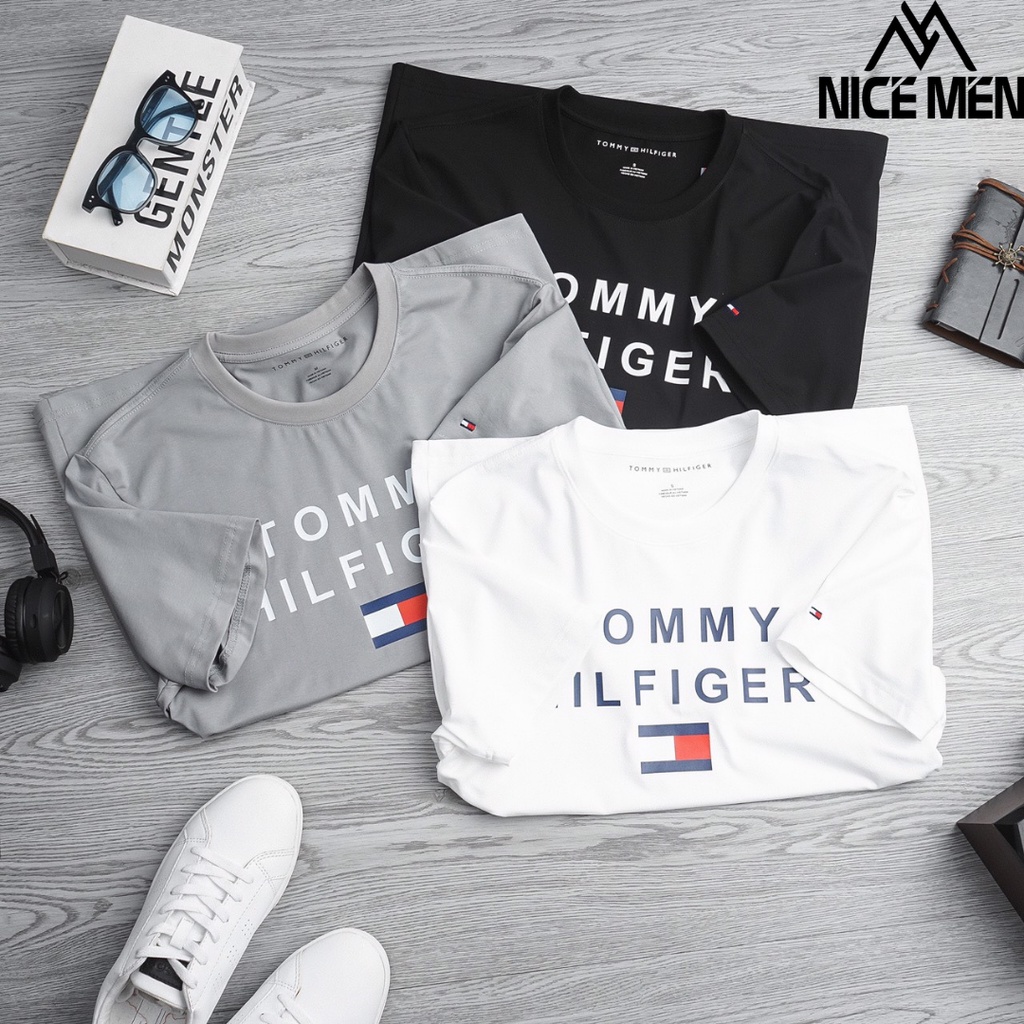 Áo thun nam đẹp cổ tròn TOMMY 5 phông cộc tay 3 màu trắng đen xanh vải cotton cao cấp- NICEMEN