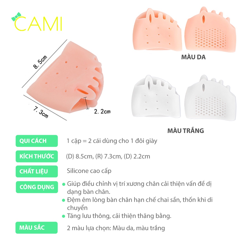Vớ silicone dụng cụ tách ngón chân hạn chế gây trầy da, chai sần thoáng khí thoải mái di chuyển - Cami - CMPK276