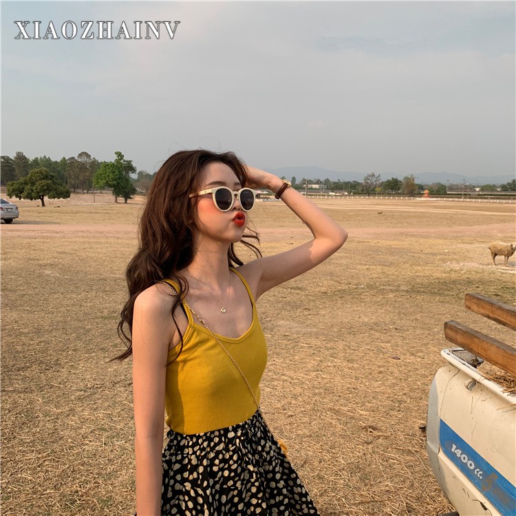 Áo hai dây màu trơn kiểu dáng sexy theo phong cách Hàn Quốc Xiaozhainv