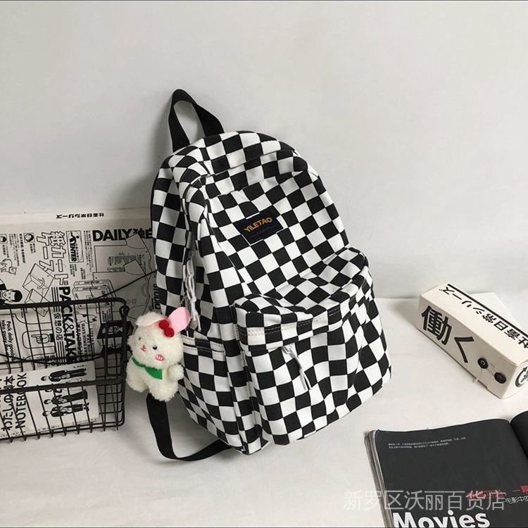 Korean style schoolbag female student large capacity ins Mori all-match checkerboard Plaid backpack high school junior high school student backpack XwMP
