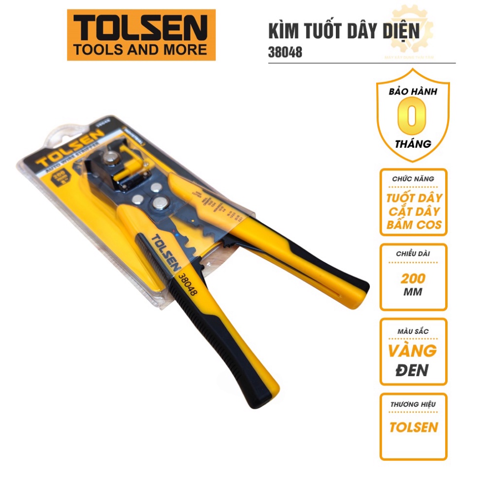 Kìm tuốt dây điện TOLSEN 38048 đen vàng