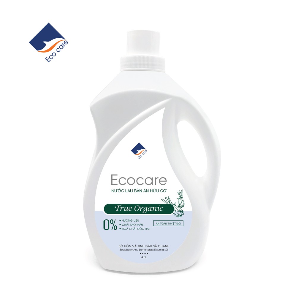 Nước lau bàn ăn hữu cơ Bồ hòn [FREE SHIP] tinh dầu tự nhiên Quế - Sả Chanh Ecocare 4000ml, tẩy rửa bàn ăn, bếp