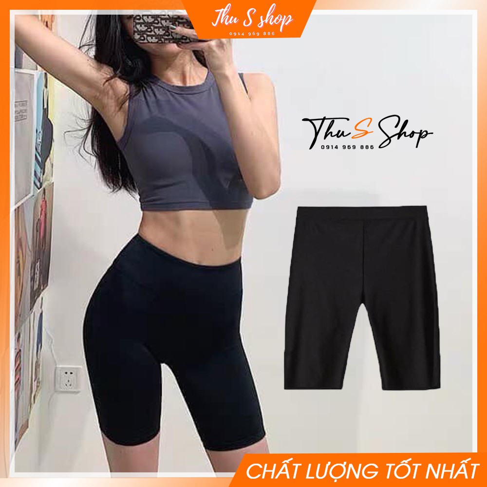 Quần Legging đùi BIGSIZE thun co dãn siêu mạnh, Quần Biker cotton ngố nữ tập gym thể thao THUS224