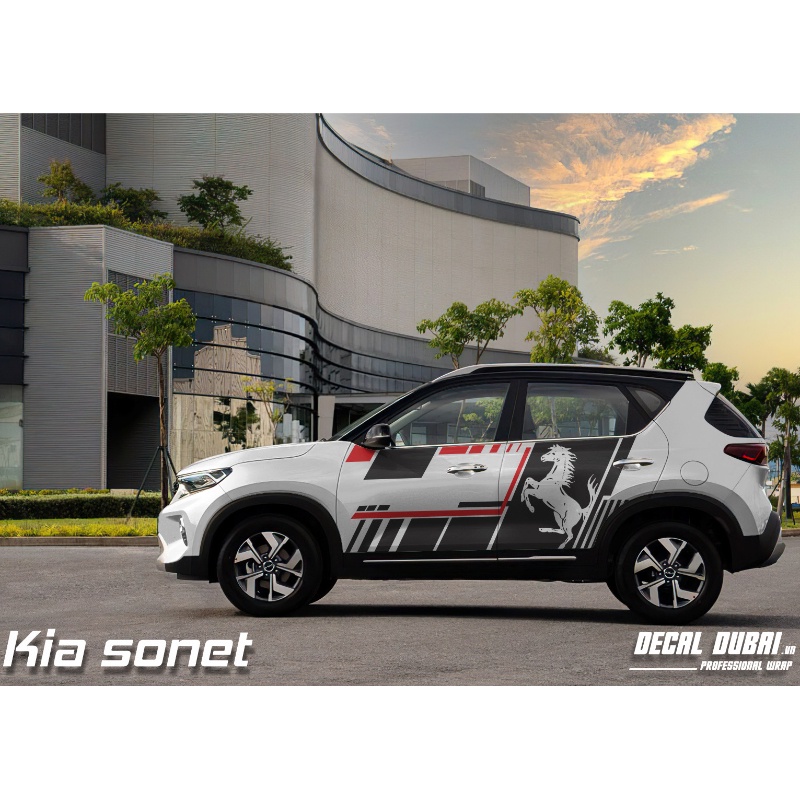 Tem Dán Xe Kia Sonet Mẫu Mới Ngựa Đen Đỏ  - Tem Xe Sonet theo yêu cầu
