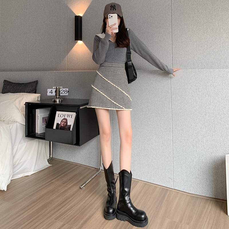 IELGY    Chân Váy Chữ A Lưng Cao Họa Tiết Kẻ Sọc Thời Trang Cho Nữ