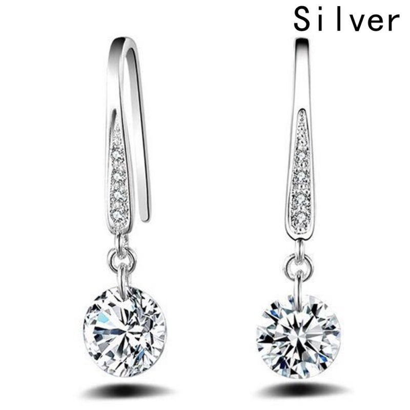 Khuyên Tai Mạ Bạc Đính Đá Pha Lê Hình Giọt Nước Phong Cách Hàn Quốc