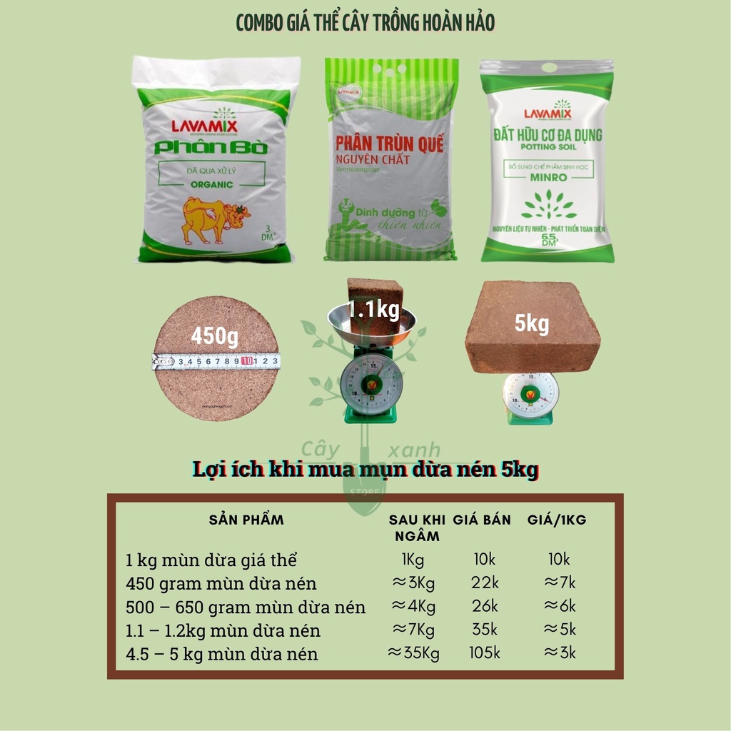 Viên Nén Mùn Dừa Xơ Dừa Nén 4,8 - 5kg Ngâm 30 Lít Nước Nở 30Kg Mùn Dừa - Key: Hạt Giống, Đất sạch, Phân Bón, Hữu Cơ