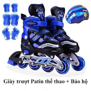 GIÀY TRƯỢT PATIN Giày Patin Trẻ Em Bánh Dọc KÈM Mũ Bảo Hiểm Đồ Bảo Hộ Chân Tay NK60