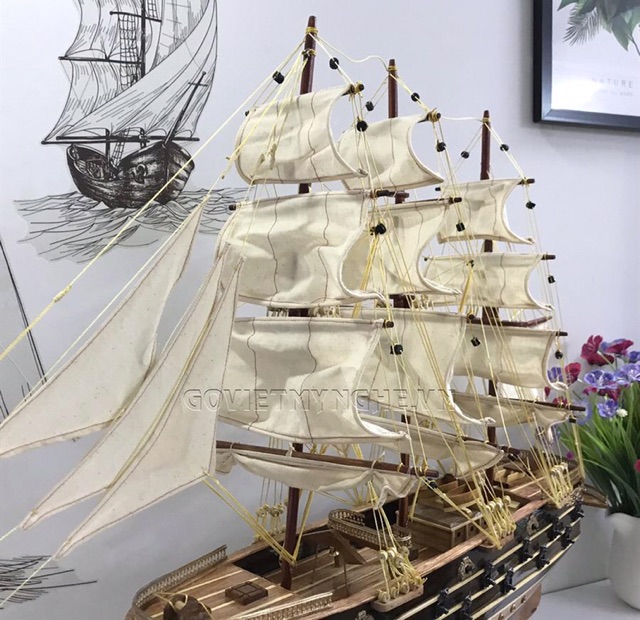 Mô hình thuyền gỗ thuyền trang trí tàu chiến cổ Napoleon của Pháp - Thân tàu dài 60cm - Gỗ xoan đào - Loại 1