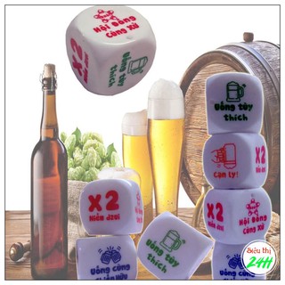 Xí ngầu set 5 viên uống bia 6 mặt Hình + Chữ đẹp (285-HAO-XNDUB)