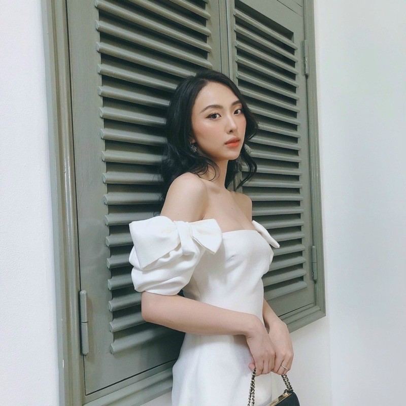 đầm trắng vai nơ ( ảnh thật sàn)