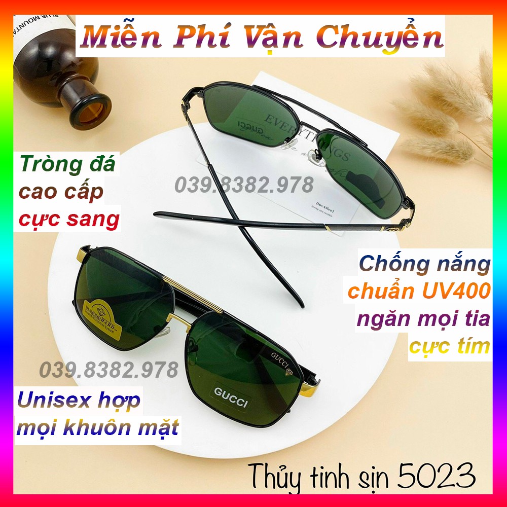 Kính mát Nam chống nắng tia UV400 chống bụi tròng kính bằng đá cao cấp gọng kim loại kiểu phi công thời trang