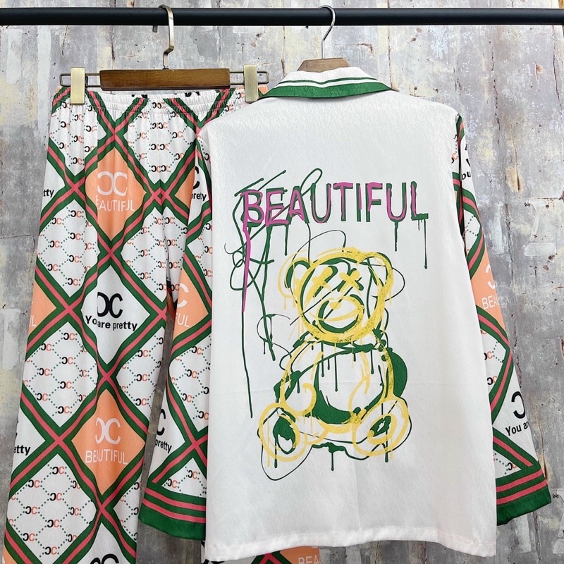[Hàng sẵn] pijama lụa xước cao cấp Quảng Châu tay dài cc beautiful