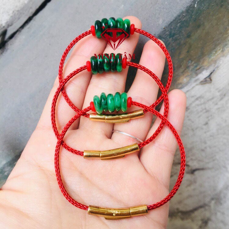 Vòng tay đồng điếu ngọc sơn thủy,Đồng điếu ngọc sơn thủy mix dây cước kim loại-Minh Tâm Jewelry