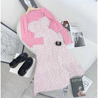 𝗦𝗲𝘁 đ𝗮̂̀𝗺 𝗺𝗶𝗱𝗶 𝗵𝗼𝗮 𝟮𝘀 + áo 𝗸𝗵𝗼𝗮́𝗰 hồng ANGI HOME