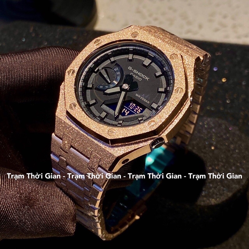 Đồng Hồ Nam Custom GA-2100-1A Vàng Hồng Ánh Tuyết Hàng Real