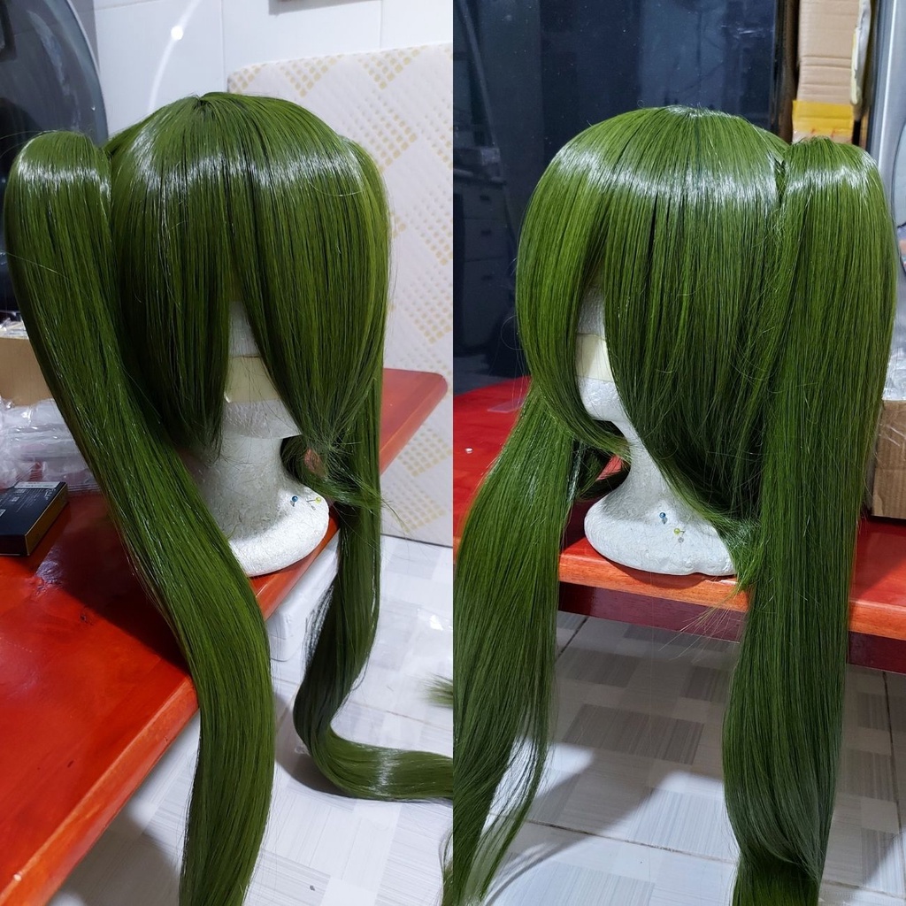 Wig/tóc giả cosplay Hatsune Miku Senbonzakura Vocaloid 2 búi màu xanh rêu