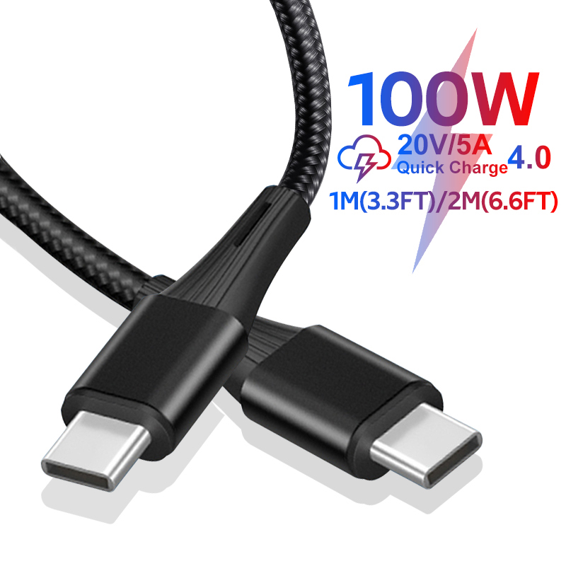 2M 100W PD Cable USB C To Type C Cable Nylon Braided Support Data Sync Fast Charging Charger Wire Cord For Huawei Xiaomi 10 Pro Samsung S21 Ultra Macbook iPad