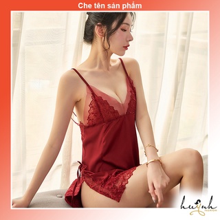 Váy ngủ lụa hai dây phối ren cao cấp - N77
