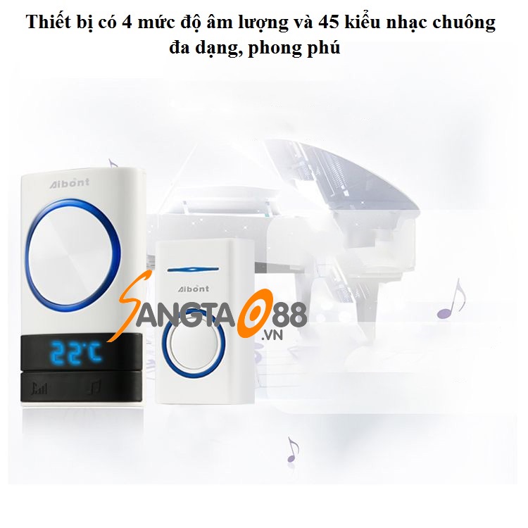 Chuông cửa không dây hiển thị nhiệt độ Aibont P189-WW - Chuông đôi