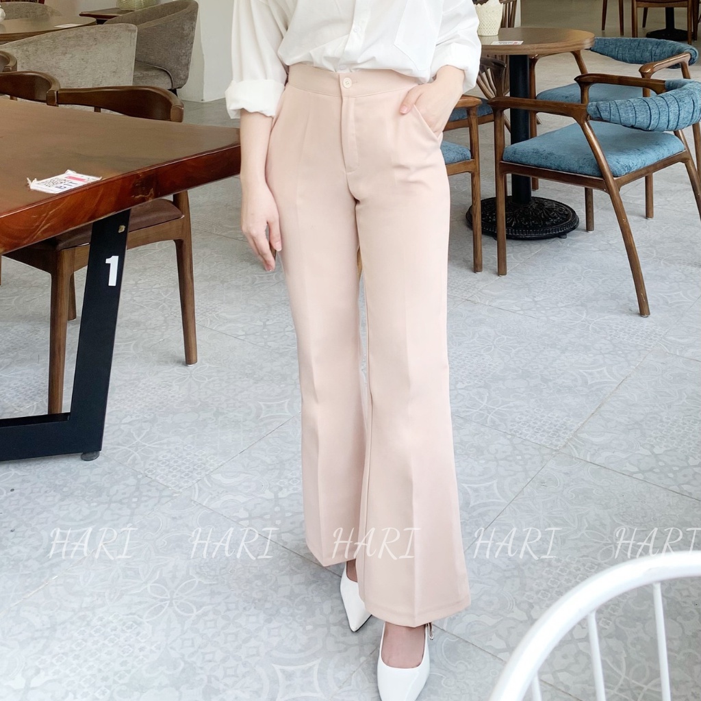 Quần ống loe nữ cạp cao 1 cúc - Quần công sở nữ ống loe chất vải tuyết mưa siêu đẹp Q2022