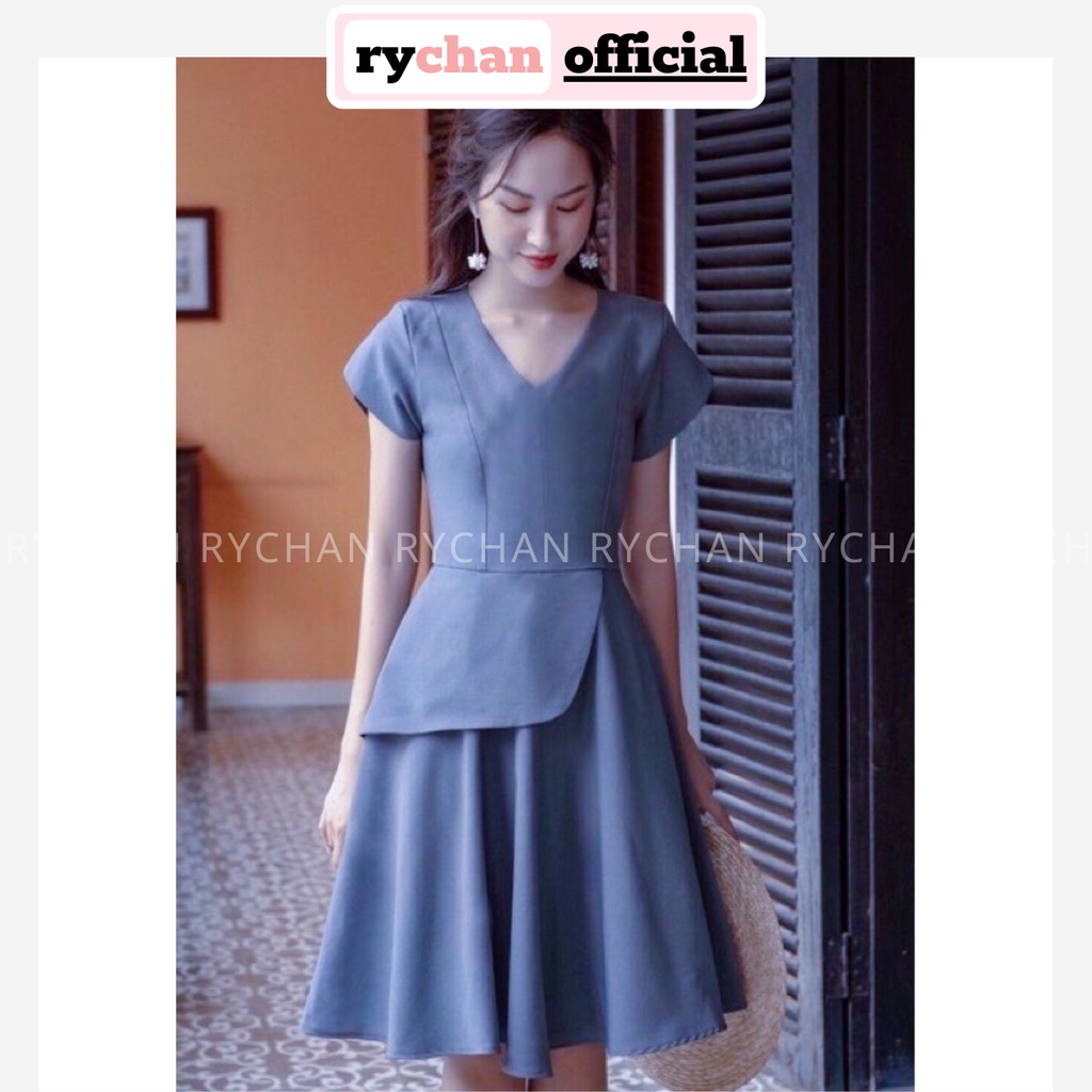 Đầm Nữ Công Sở Thiết Kế Cổ V Tà Lửng Tay Ngắn Thanh Lịch Độc Đáo Màu Xám [ẢNH THẬT CUỐI] - DX9921