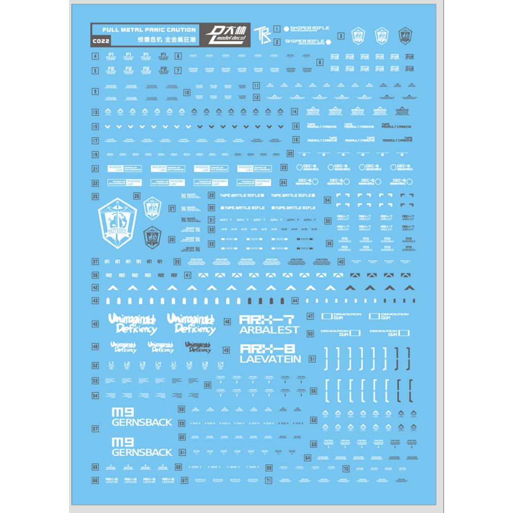 Decal nước dán mô hình 1/60 Full Metal Panic M9 ARX7 ARX8 Laevatein - Water Sticker