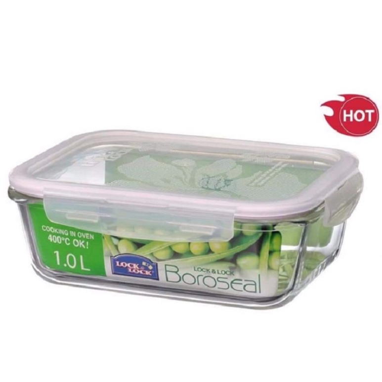 Thố thủy tinh 1 ngăn chữ nhật 1040ml, hộp cơm thủy tinh