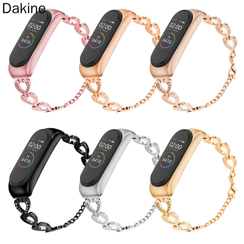 Dây đeo đồng hồ thông minh thép không gỉ nữ tính dành cho Xiaomi Mi Band 3 4 5 6