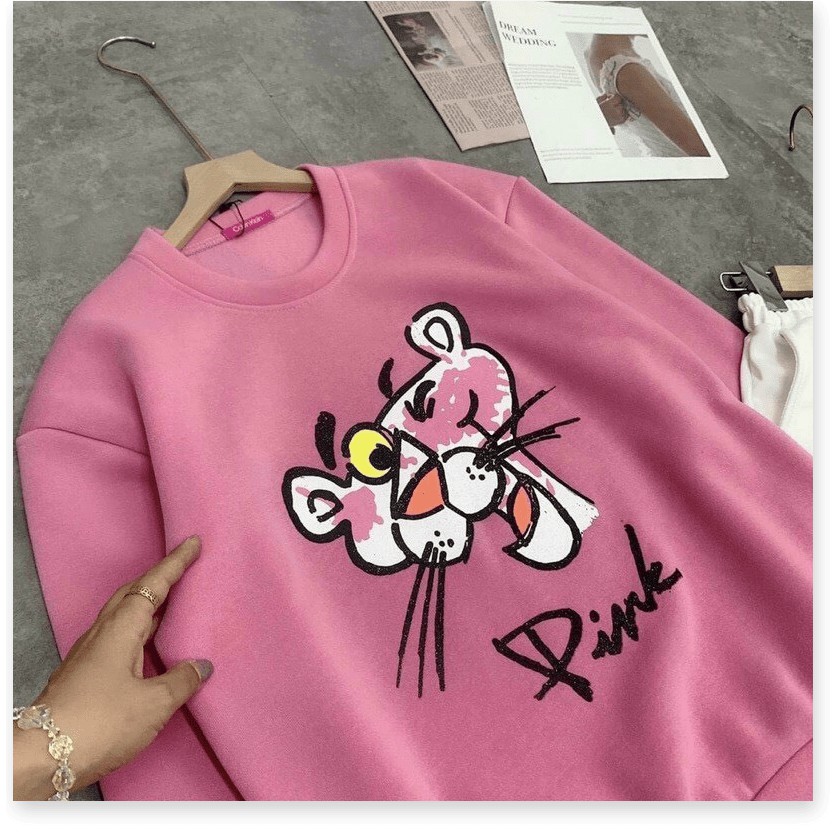Áo sweater nỉ ngoại CHÚ BÁO HỒNG SIÊU ĐẸP HOT HOT NHẤT 2021 THỜI TRANG KOKO MI