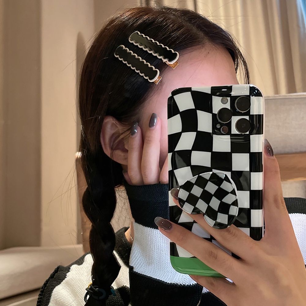 Kẹp Tóc Acrylic Hình Vuông Họa Tiết Kẻ Sọc Phong Cách Hàn Quốc Thanh Lịch Cho Nữ