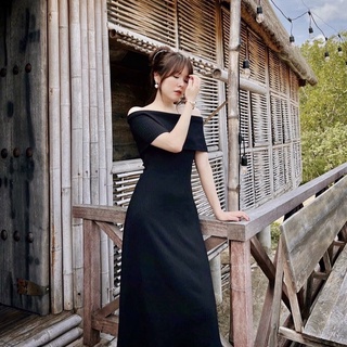 Đầm maxi len trễ vai dáng xoè hàng đẹp chất mềm - ảnh thật