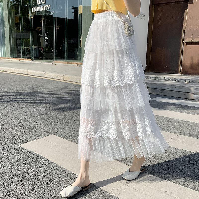 Chân Váy Dài Dáng Rộng Phối Ren Xếp Tầng Thiết Kế Thanh Lịch
