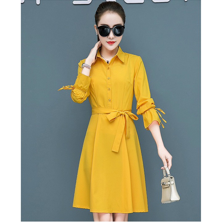 Váy sơ mi kaki cổ đức dáng dài, Đầm nữ chất kate lụa nhiều màu hàng quảng châu basic DASKI