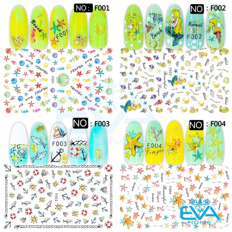 Decal Dán Móng Tay 3D Nail Sticker Tráng Trí Hoạ Tiết Chủ Đề Biển Cả Đại Dương Ocean Theme F001 - F004