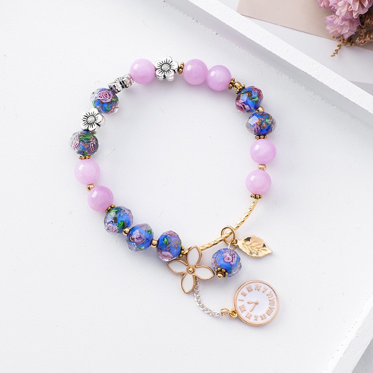 XiaoboACC Vòng Đeo Tay Kiểu Chuỗi Hạt Phối Mặt Hình Đồng Hồ Phong Cách Cổ Điển Dễ Thương Dành Cho Bạn Gái