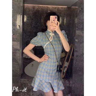 Sườn xám caro trung hoa