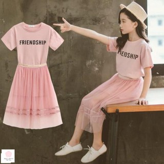 Váy đẹp cho bé gái 5 tuổi (3 - 12 tuổi)  ☑️ Bộ áo thun tay ngắn + chân váy phong cách hàn quốc dành cho bé gái