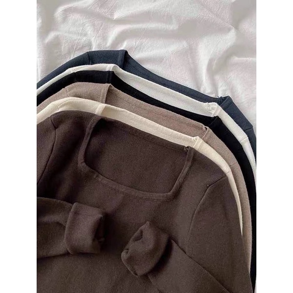 Áo len dài tay cổ vuông dáng bassic