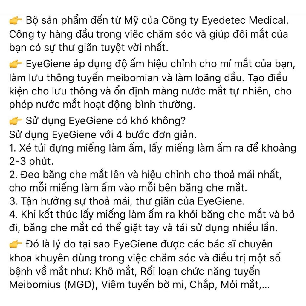 MIẾNG CHƯỜM ẤM MẮT CHƯỜM ẤM EYEGIENE - USA, GÓI LẺ CHỈ MIẾNG