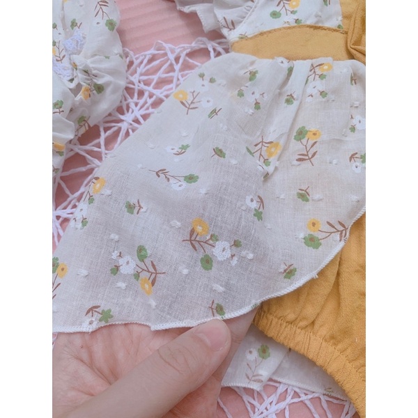 Body cho bé gái sơ sinh Màu vàng phối hoa nhí Size 4 đến 13kg Kèm băng đô nơ và giày vải Nina Kids Boutique