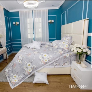 Vỏ chăn cotton lụa Hàn quốc mẫu hoa nền tím môn họa tiết ánh nhũ
