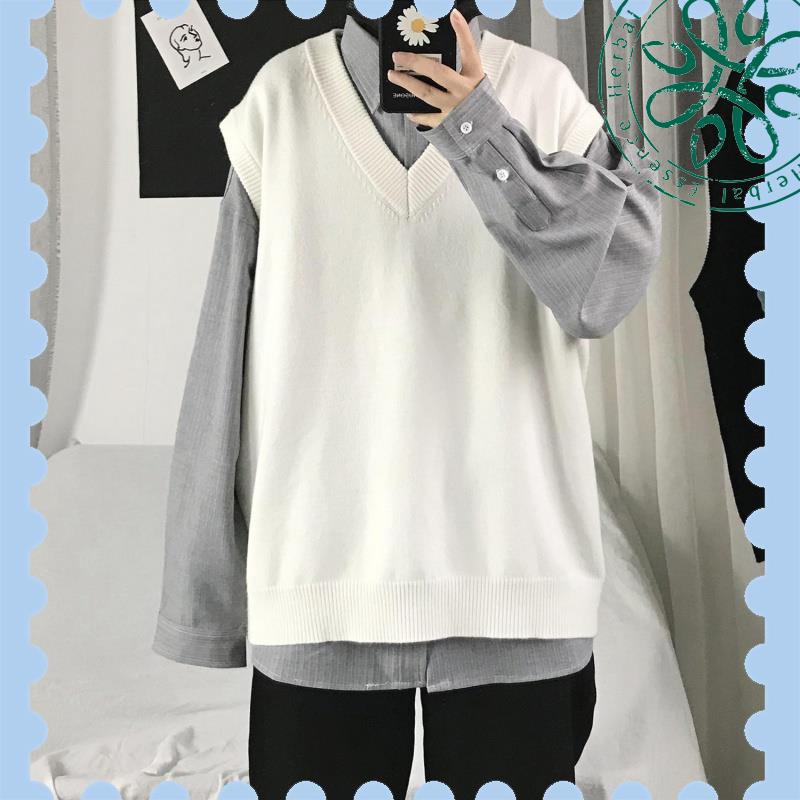 Áo Sweater Không Tay Cổ Chữ V Dáng Rộng Màu Trơn Thời Trang Đơn Giản Phong Cách Hàn Quốc Thanh Lịch D