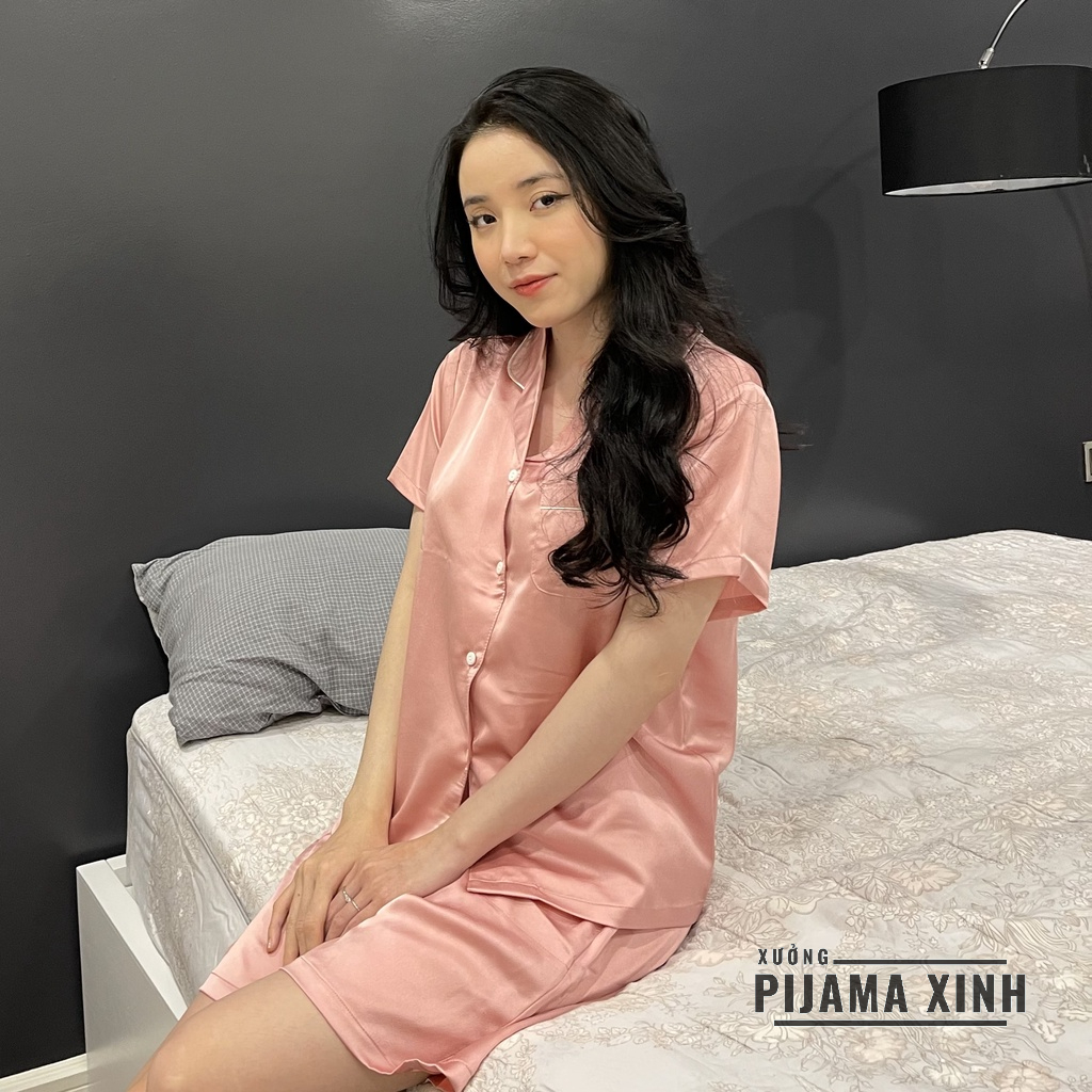 PIJAMA LỤA - Đồ mặc nhà chất Latin trơn Màu Hồng