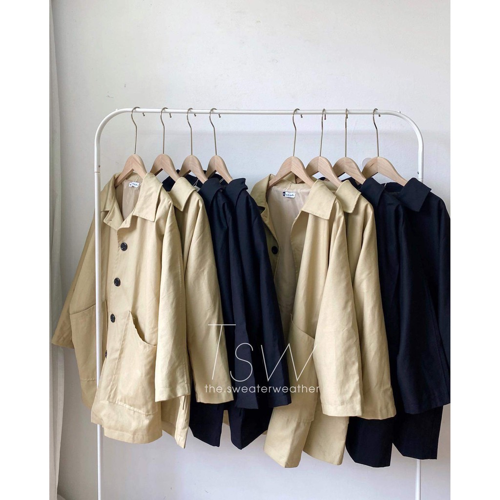 Áo khoác kaki dáng dài cổ bẻ