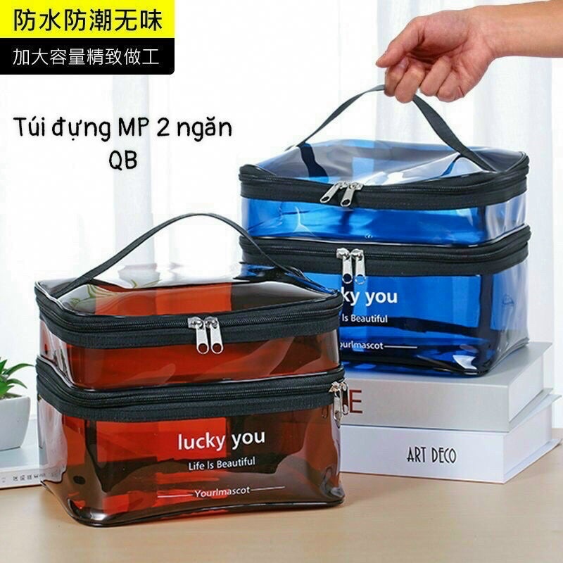 TÚI ĐỰNG MỸ PHẨM TRONG SUỐT 2 TẦNG ( siêu tiện siêu hot)