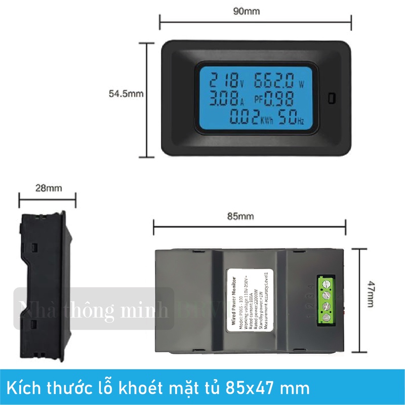 Công tơ điện tử 1 pha 6 thông số 100A -220VAC có đèn nền và reset - đồng hồ đo điện cảnh báo công suất