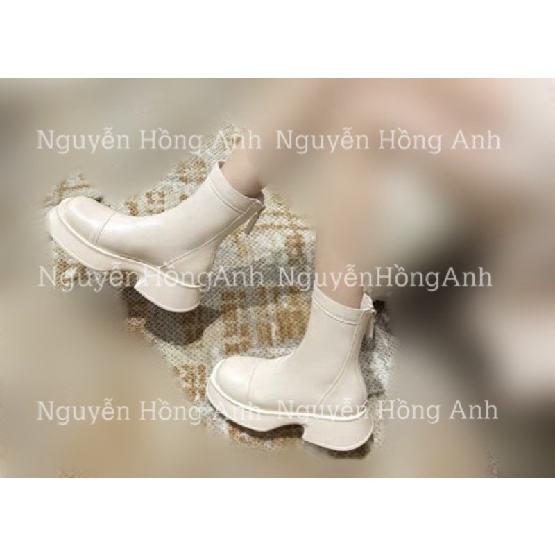 Bốt da dáng ngắn (boot cao cổ) đế vát khoá sau cao 5p (FULL HỘP) cho nữ b